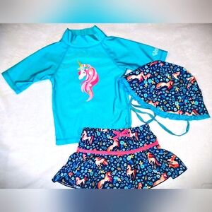 2T 3 piece unicorn swimsuit UV Skinz